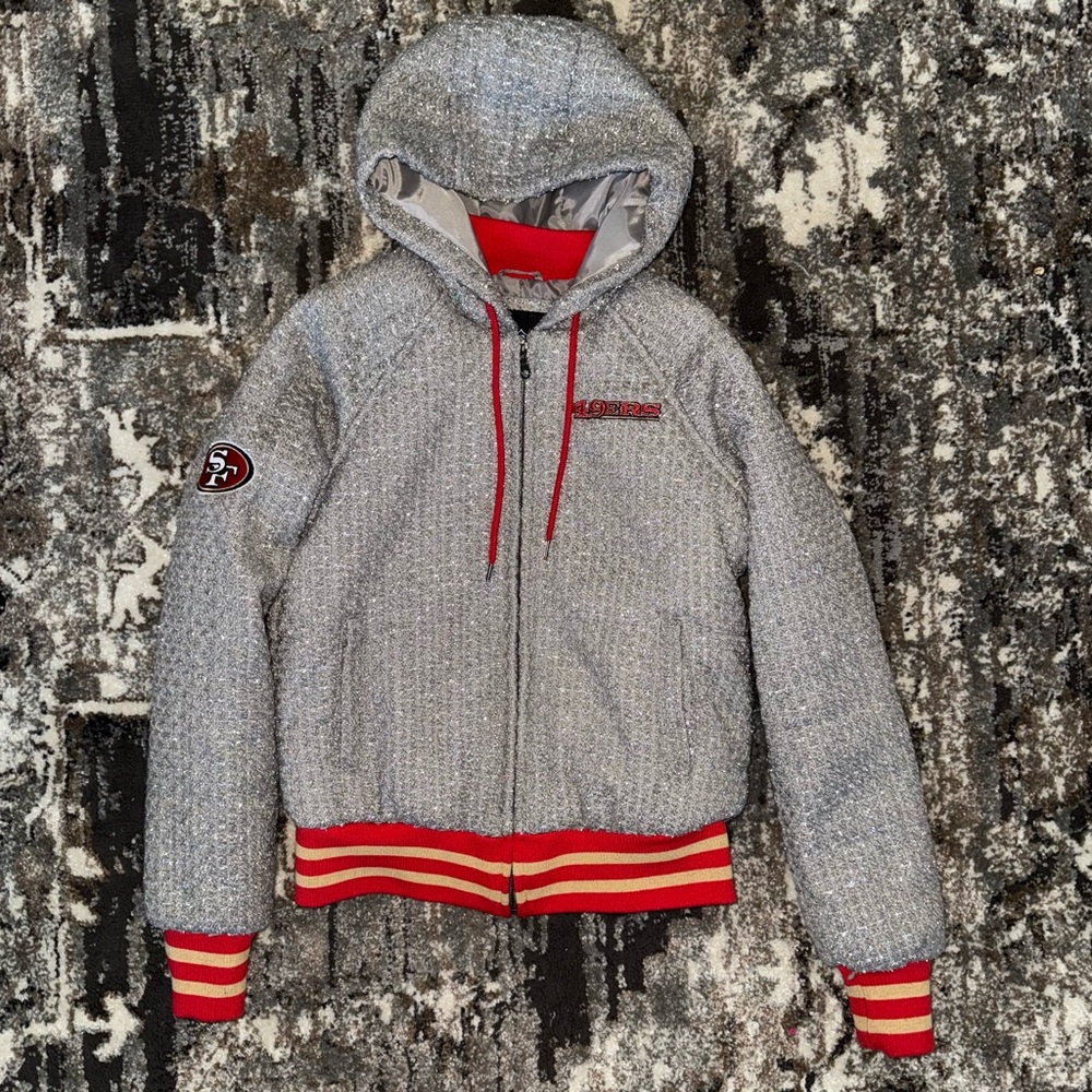 NFL 49ERS Silver Tinsel Puffer jacket